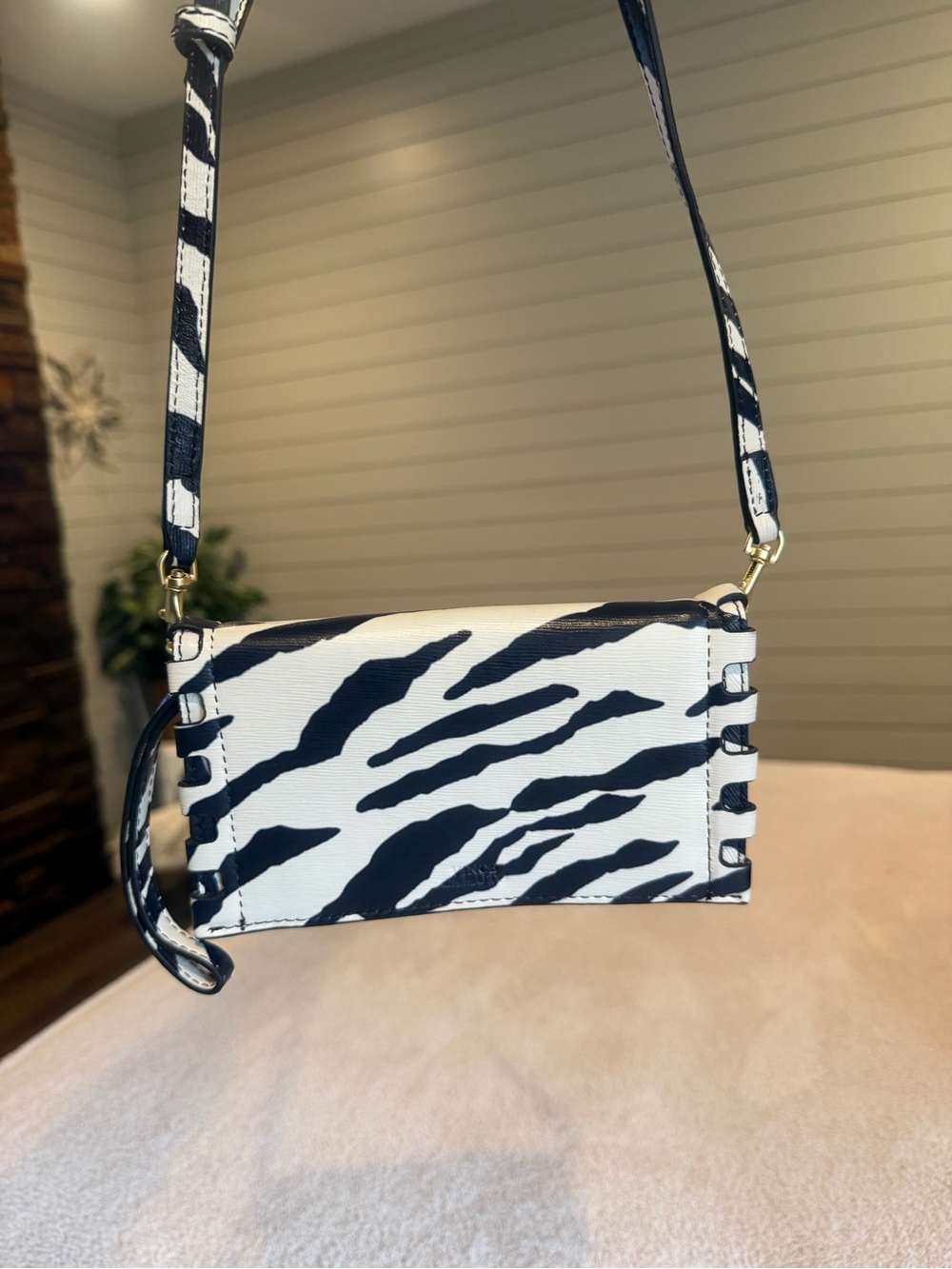 Vince Camuto Navy & White Zebra-Print Crossbody